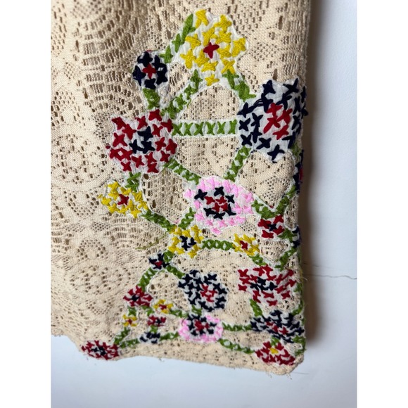 Judith March Shirt Women Large Beige Lace Embroidered Bell Sleeve Tunic Boho - Picture 6 of 10